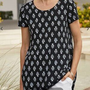 J Jill Women's Black Short Sleeve Printed elliptical Tee